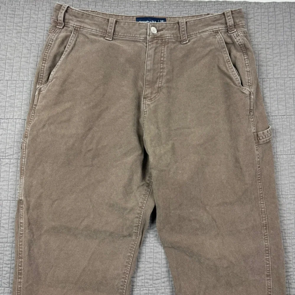 Abercrombie & Fitch Carpenter Pants Men 34x34 (34x31) Brown Relaxed Fit Workwear